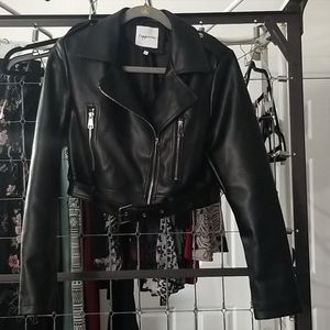 Cropped Faux Leather Moto Jacket